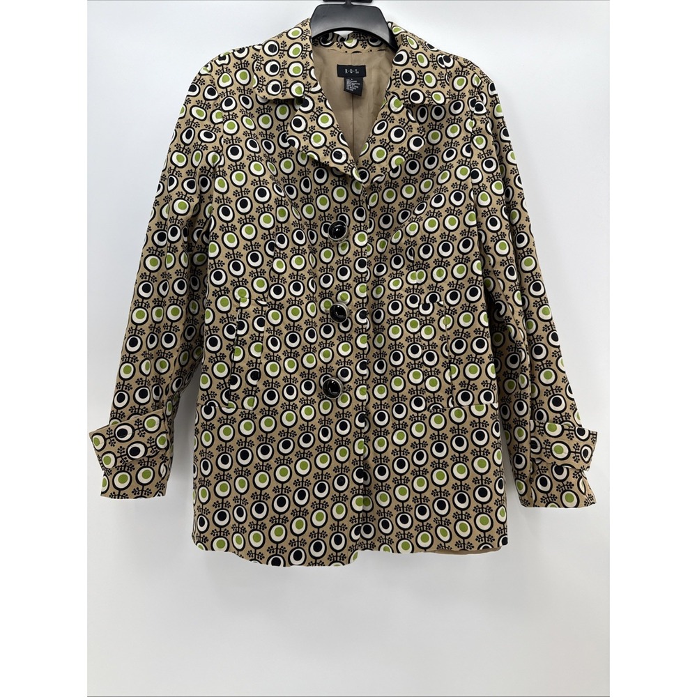 Retro Blazer Women L Jacket Peacoat Coat‎ Doted Lined Long Sleeve RQT